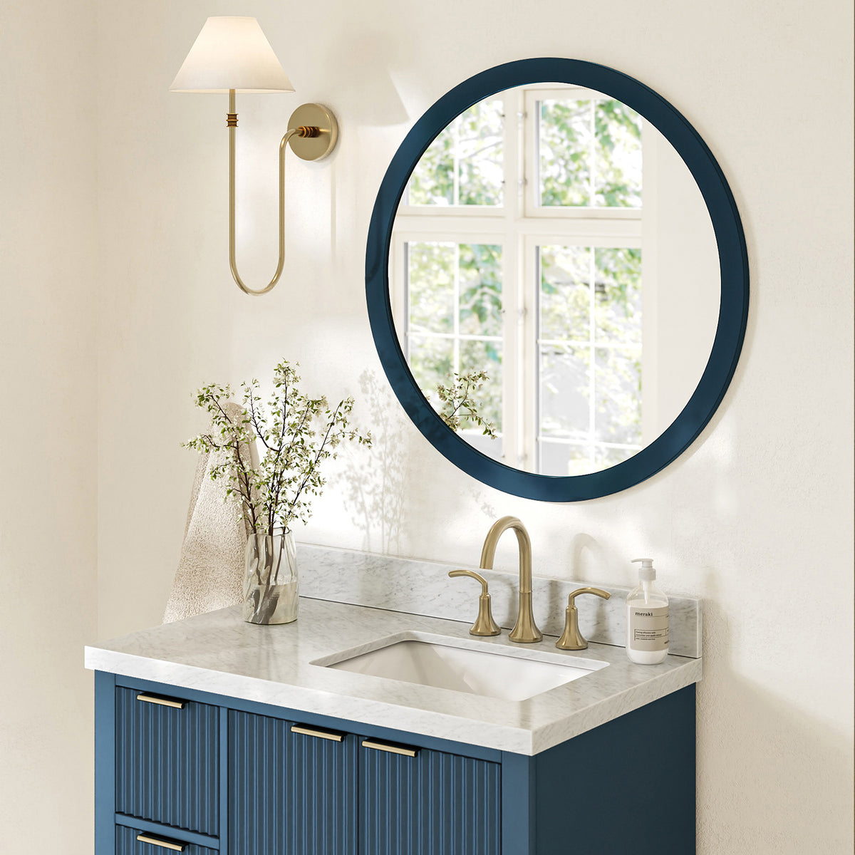 Wooden Mirror size 3030 in Midnight Blue focus lifestyle
