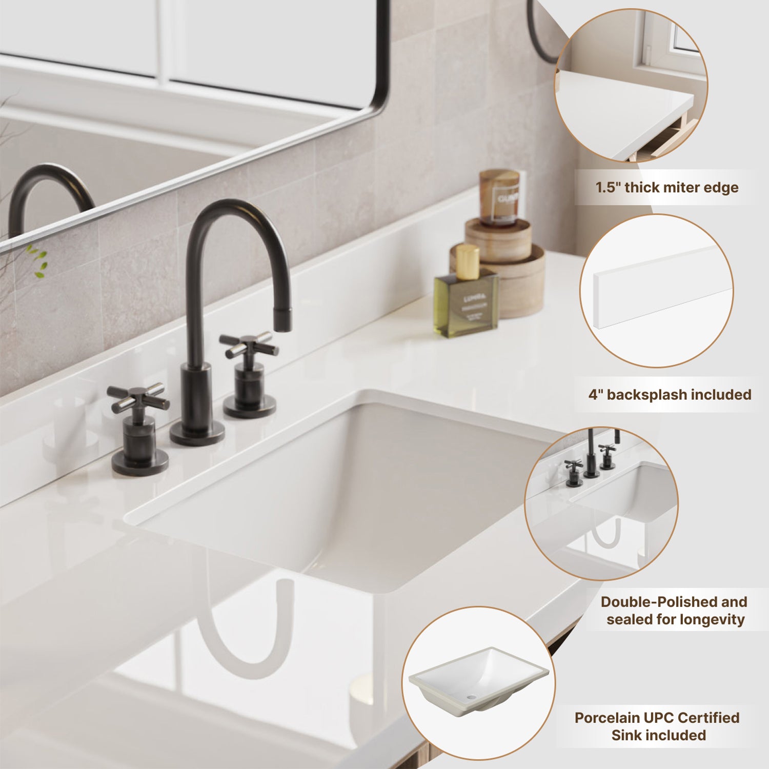 Bradford 42-Inch Midnight Blue bathroom vanity – countertop feature highlights